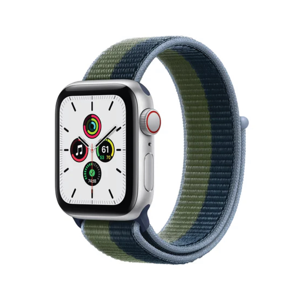 Apple Watch SE GPS + Cellular 44mm Silver Aluminium Case with Abyss Blue/Moss Green Sport Loop