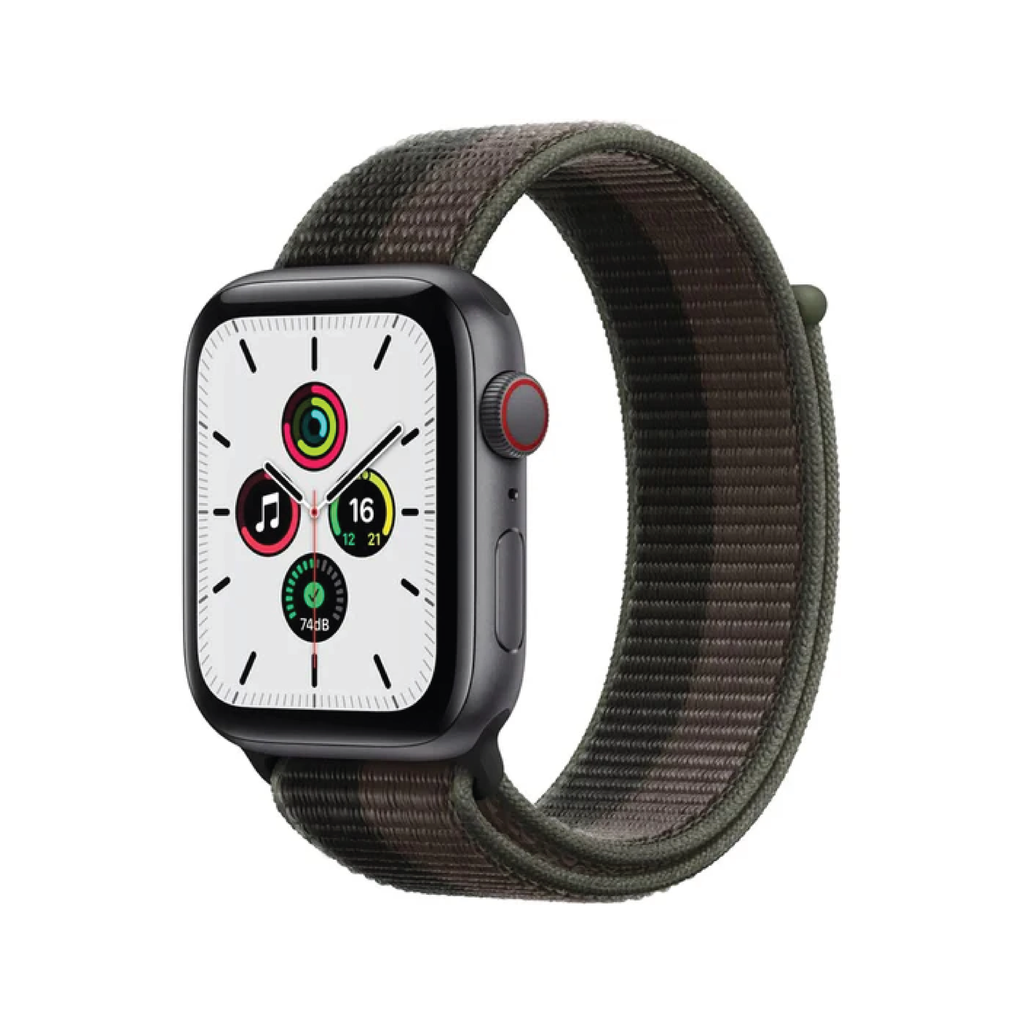 Apple Watch SE GPS + Cellular, 44mm Space Grey Aluminium Case with Tornado/Grey Sport Loop