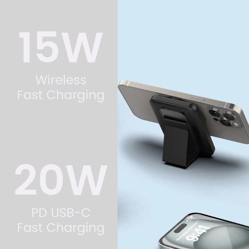 LZEL MagNexus Wave Series 10000mAh MagSafe Mini Power Bank 15w Wireless Fast Charger | Black