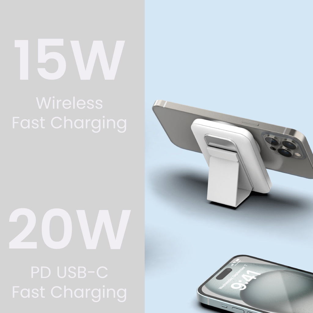 LZEL MagNexus Wave Series 5000mAh MagSafe Mini Power Bank 15W Wireless Fast Charger | White