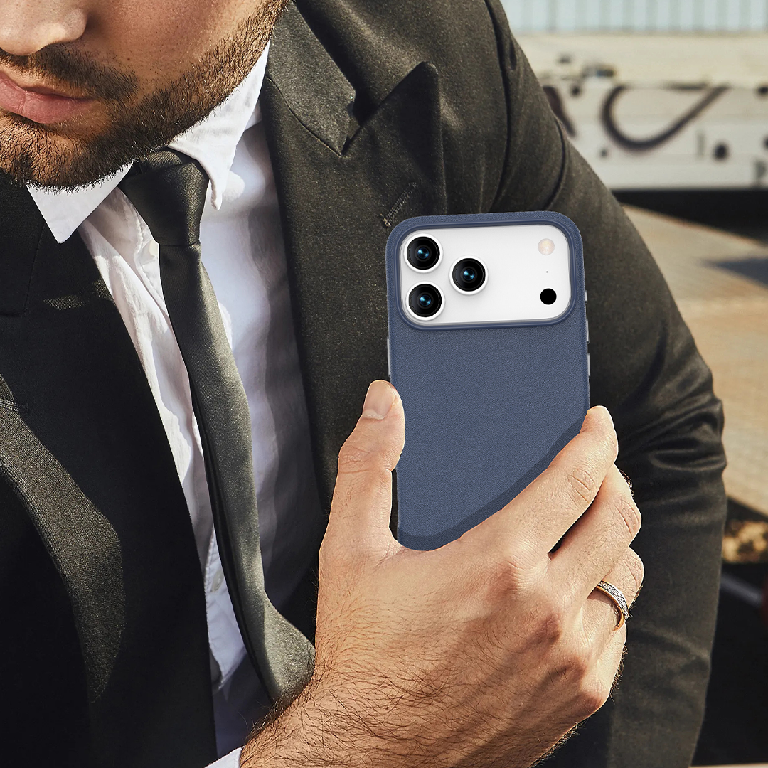 LZEL MagOrbio Leather Case for iPhone 17 Pro | Navy Blue