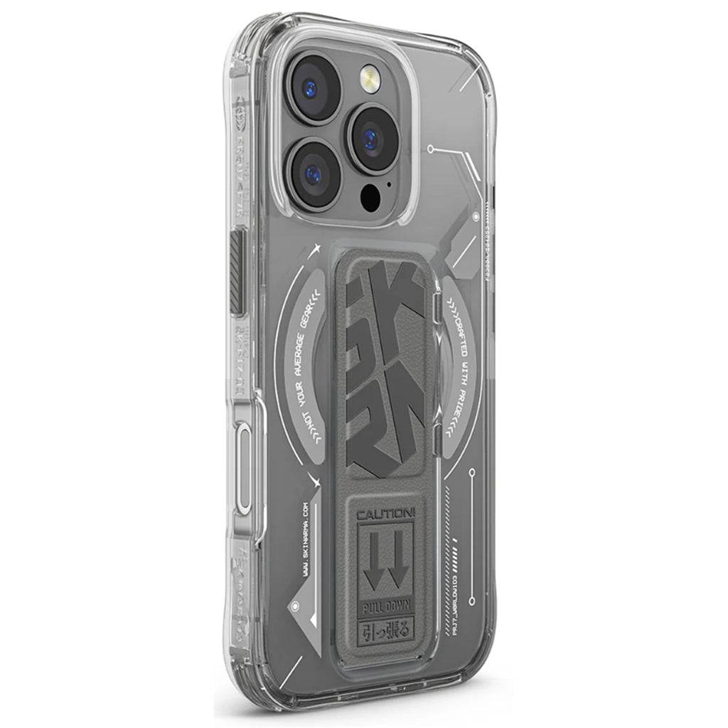 SkinArma iPhone 15 Pro Helio Clear Case Magsafe With Gripstand | Gray