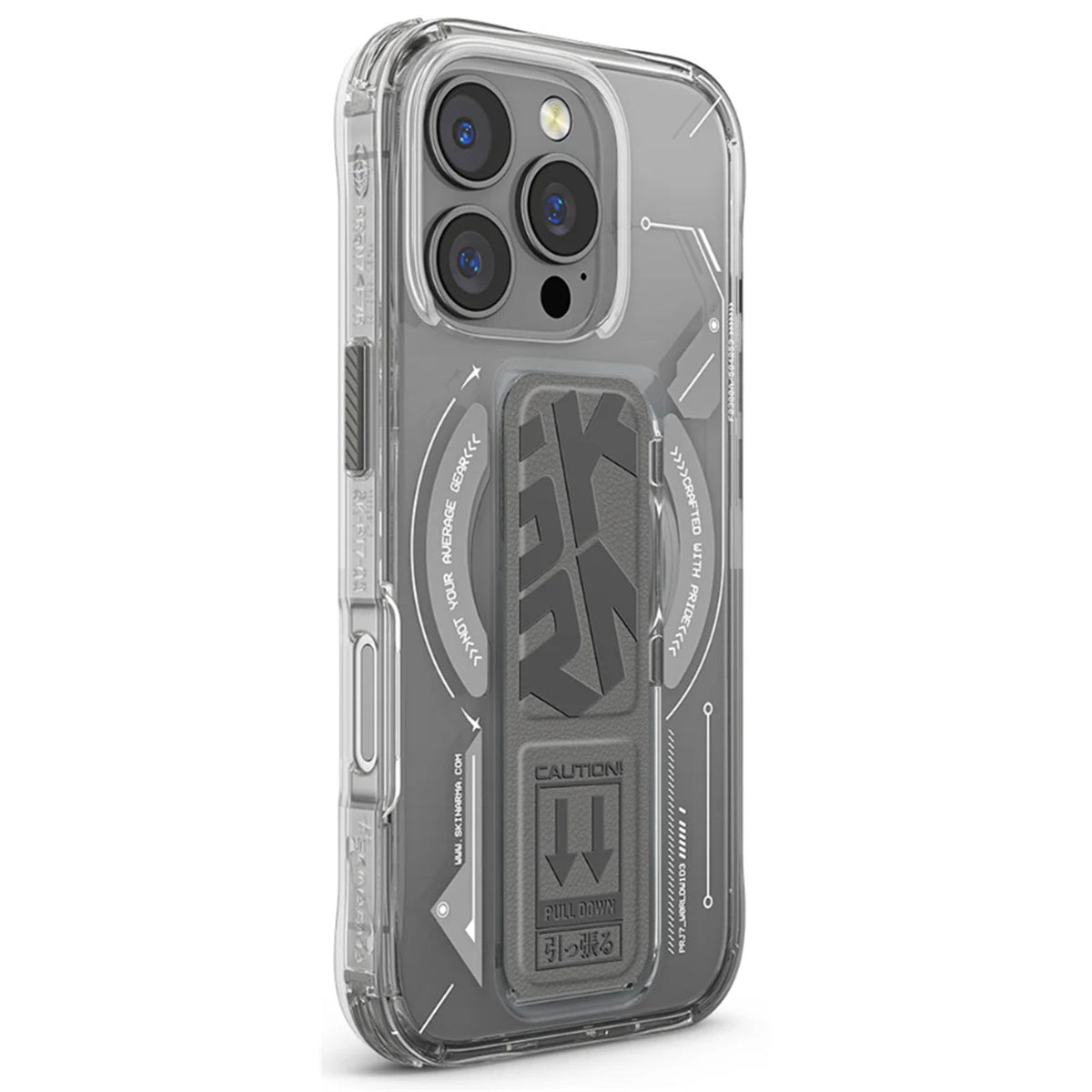 SkinArma iPhone 15 Pro Helio Clear Case Magsafe With Gripstand | Gray