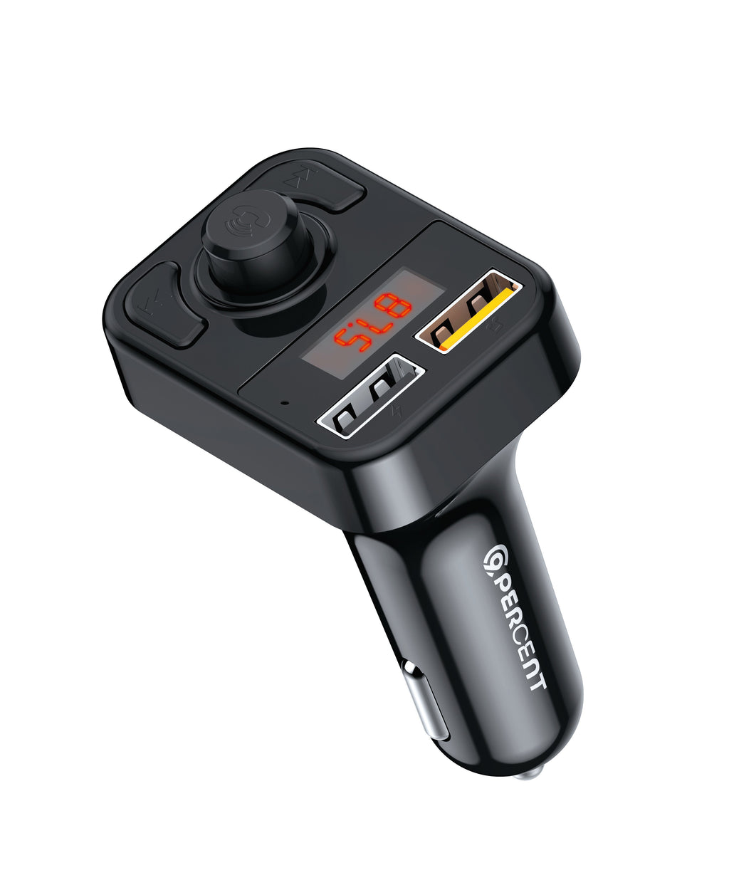 90 Percent MotoCharger FM – Dual-Port FM Transmitter Car Charger | Black