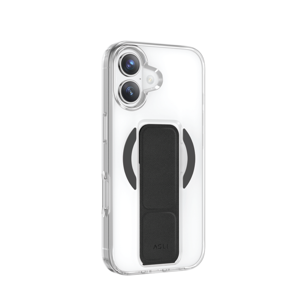 Asli Global MagTrox Gravitas Transparent MagSafe Case with Leather Grip for iPhone 17 | Black