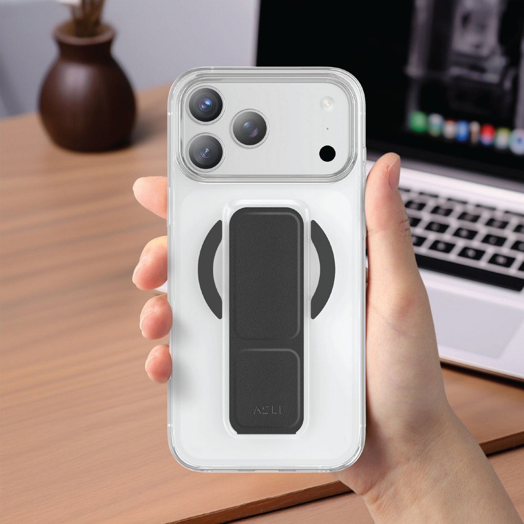 Asli Global MagTrox Gravitas Transparent MagSafe Case with Leather Grip for iPhone 17 Pro Max | Black