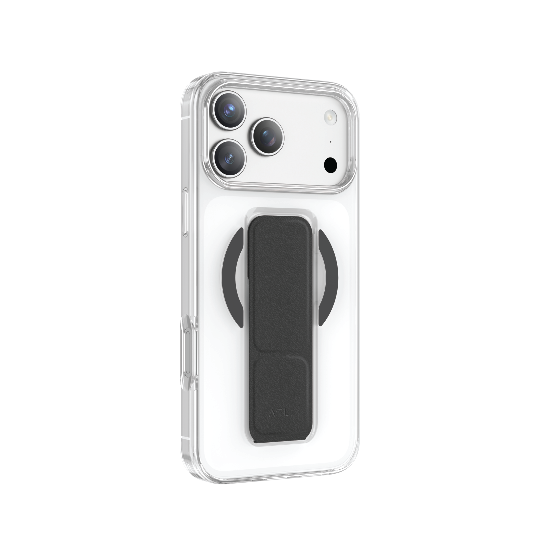 Asli Global MagTrox Gravitas Transparent MagSafe Case with Leather Grip for iPhone 17 Pro | Black