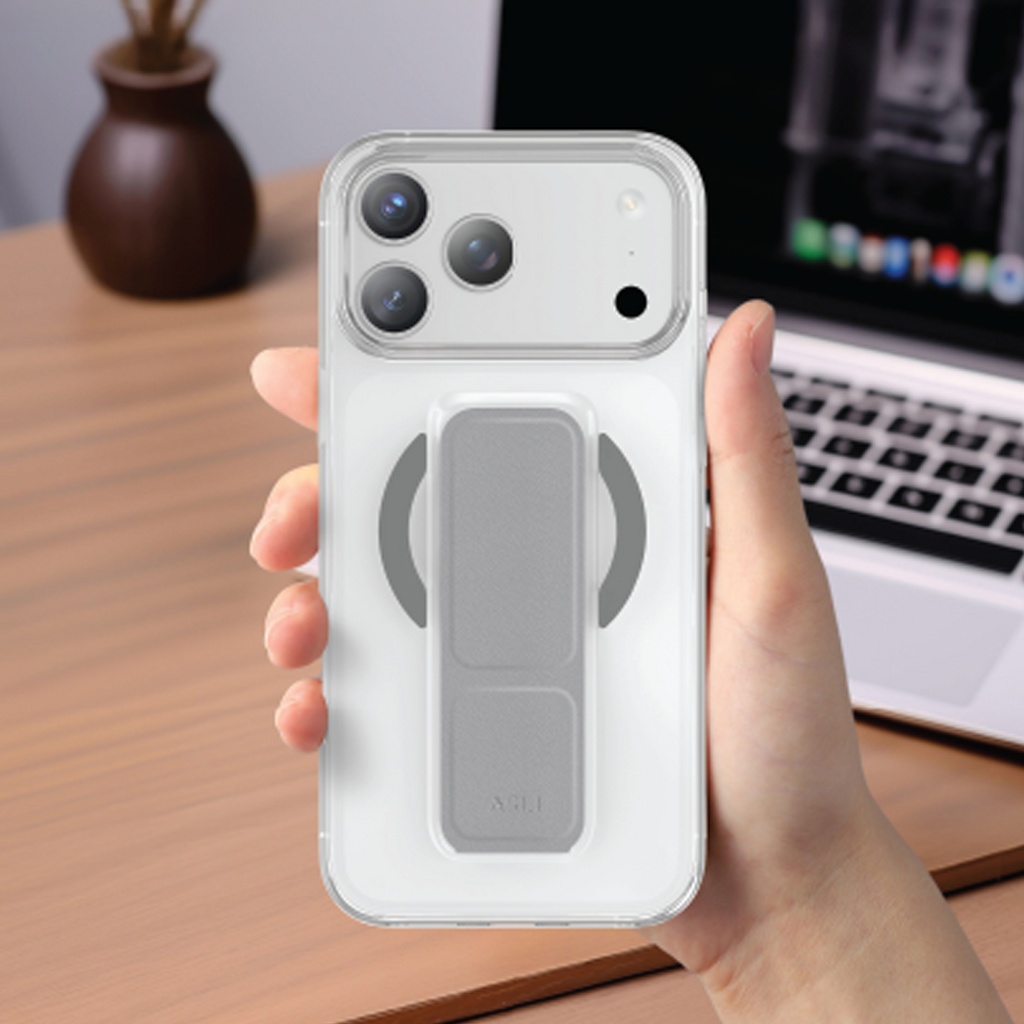 Asli Global MagTrox Gravitas Transparent MagSafe Case with Leather Grip for iPhone 17 Pro | Natural Titanium
