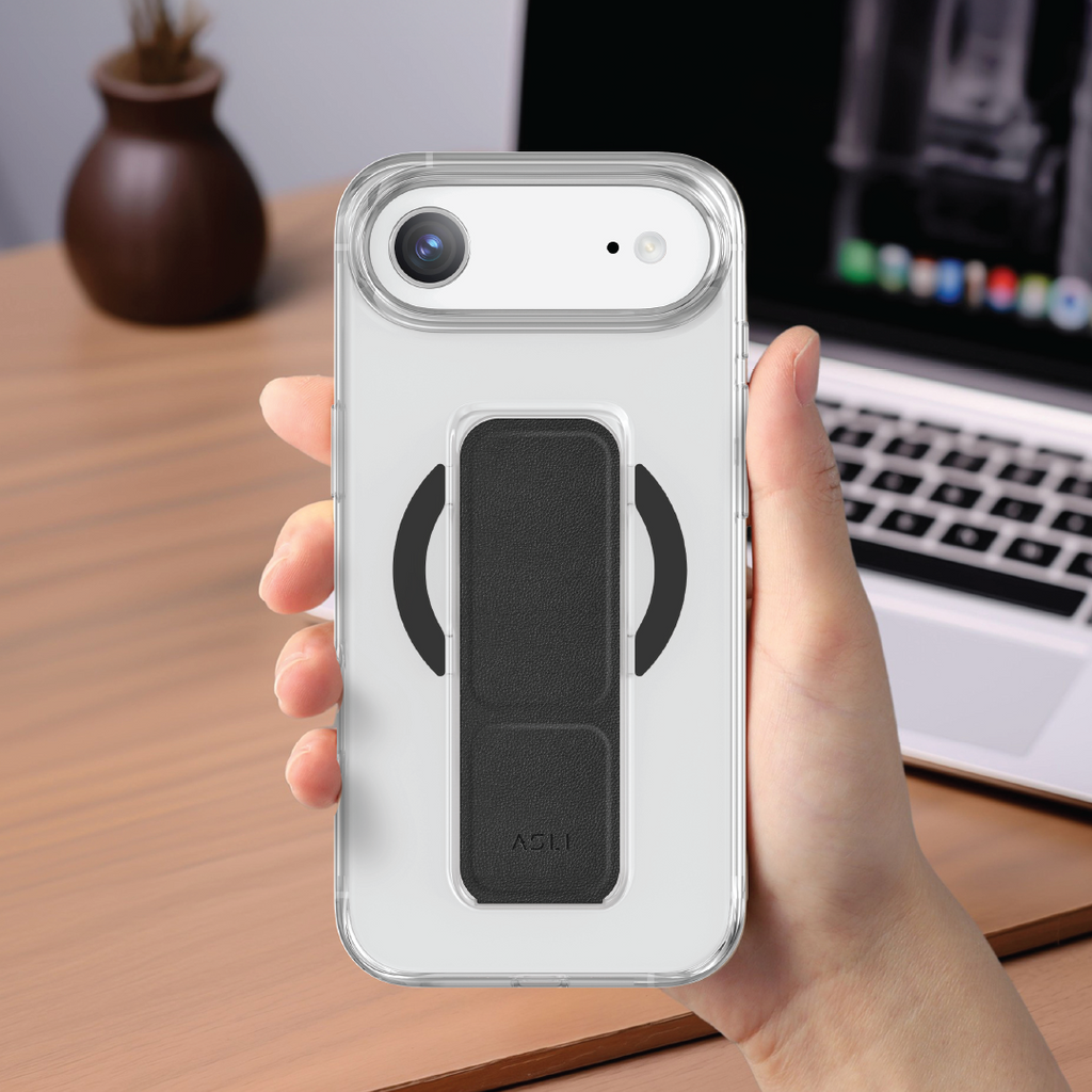 Asli Global MagTrox Gravitas Transparent MagSafe Case with Leather Grip for iPhone Air| Black