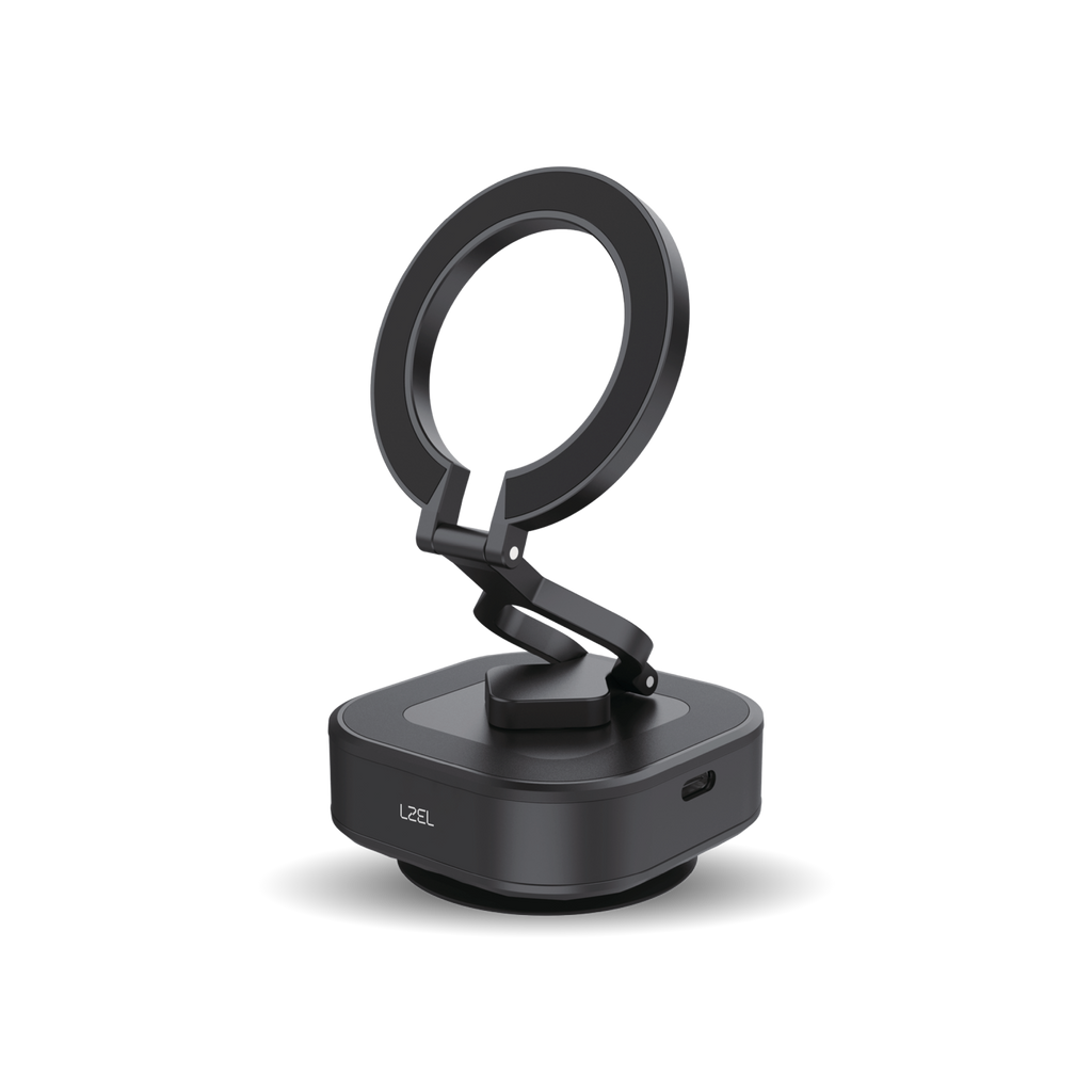 Lzel Magnavas Mount Vacuum Suction Cup Phone Holder 360 Rotation Robust Magnetic Grip | Black
