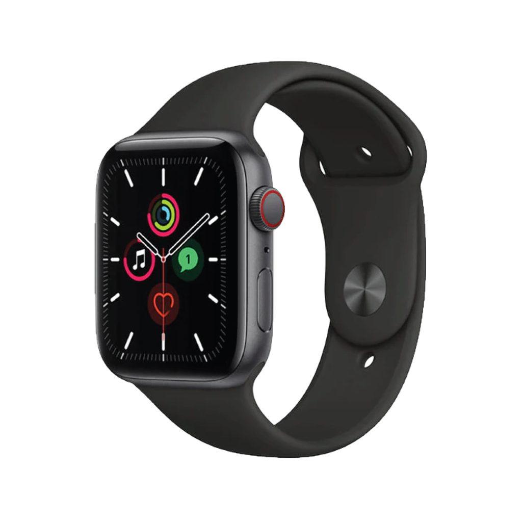 Apple Watch SE GPS + Cellular, 44mm Space Gray Aluminium Case with Black Sport Band - Regular
