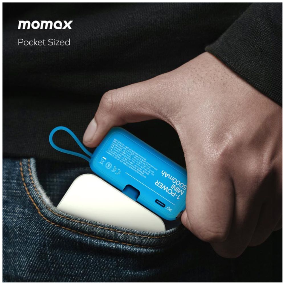 Momax 1-Power Mini 5000mAh Bulit-in foldable USB-C Battery pack | Blue