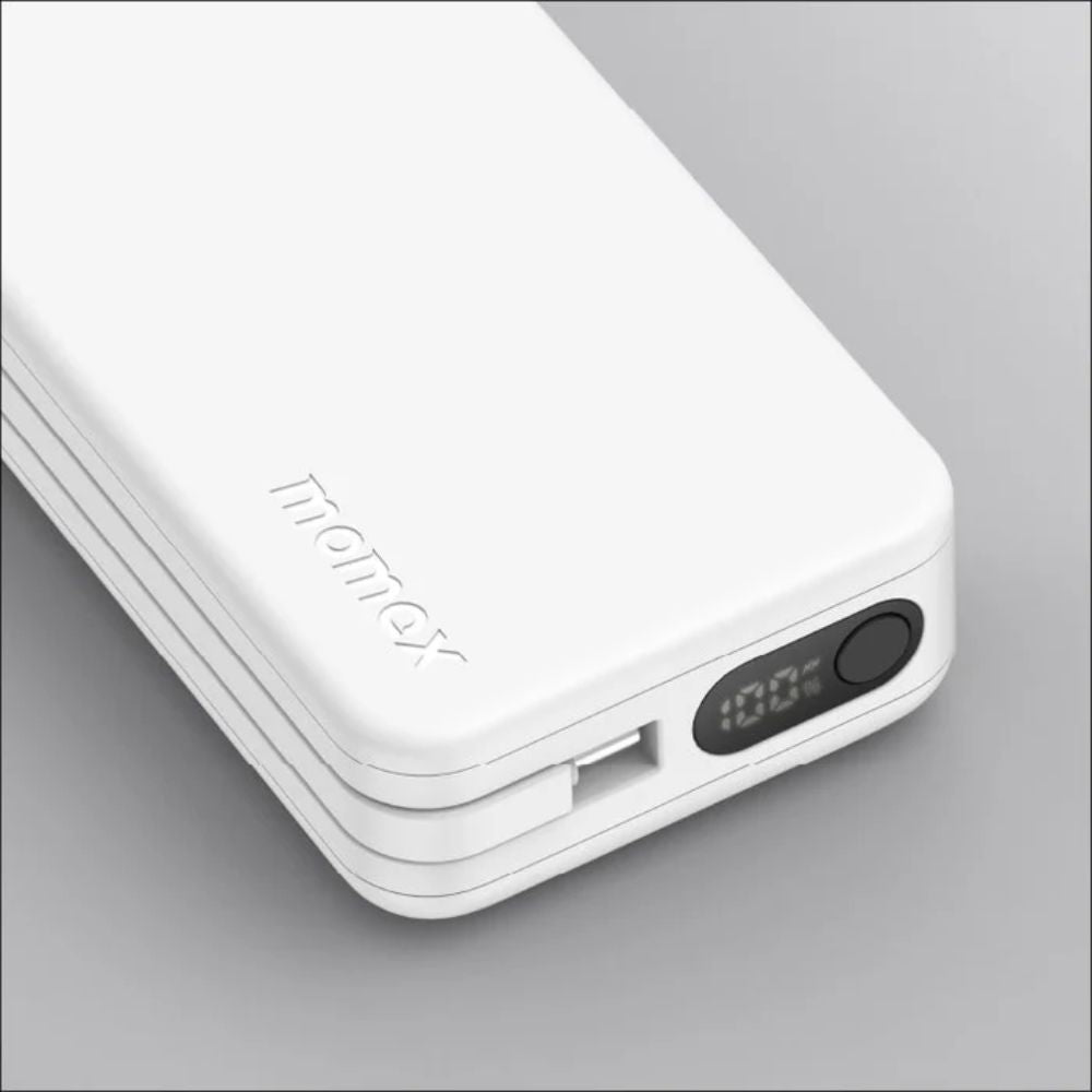 Momax 1-Power Vital Battery Pack 10000mAh With Dual Built-In Usb-C & Lightning Cable White