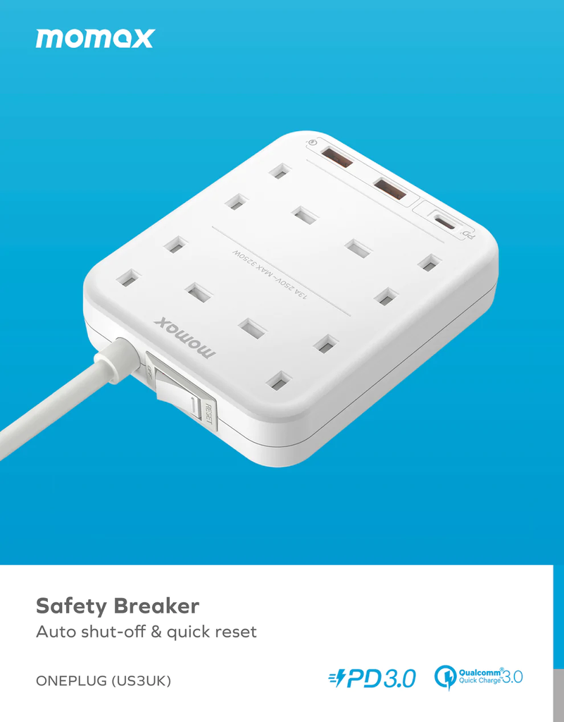 Momax Oneplug 4 Outlet Power Strip With Usb | White