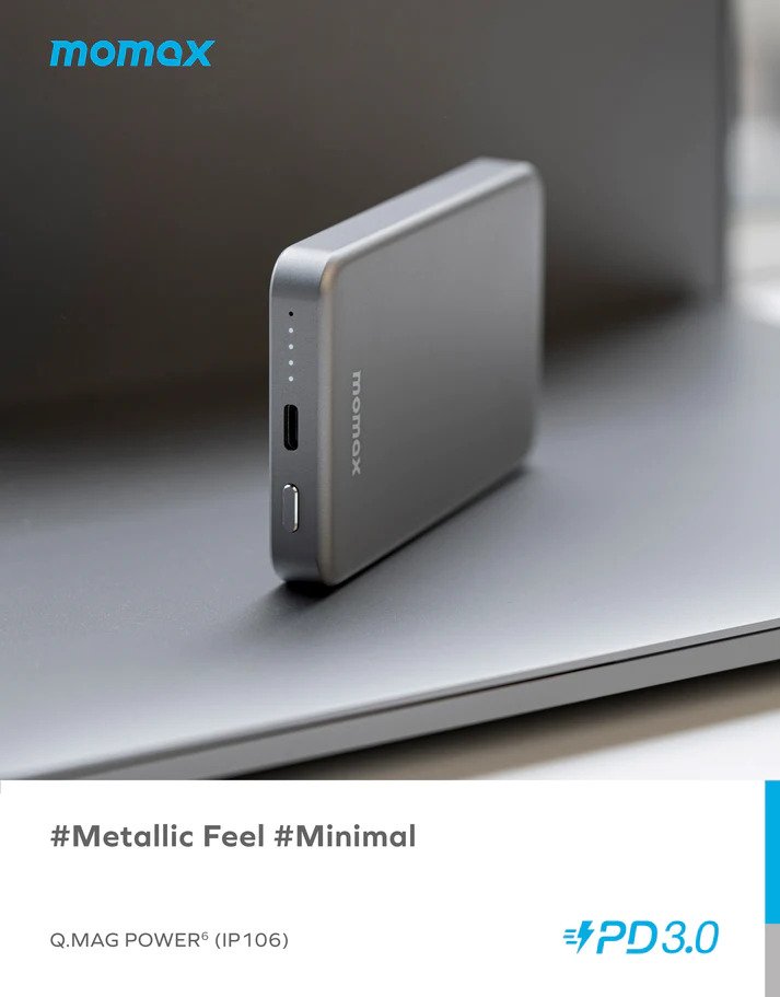 Momax Q.Mag Power 6 5000mAh Magnetic Wireless Battery Pack | Blue