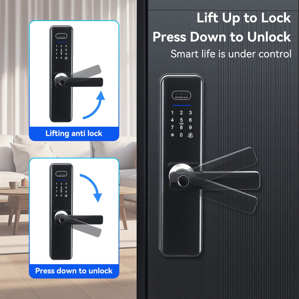 LZEL Smart Door Lock ZSN010 | 3D Facial Recognition, Fingerprint, Password, IC Card & Remote Unlock