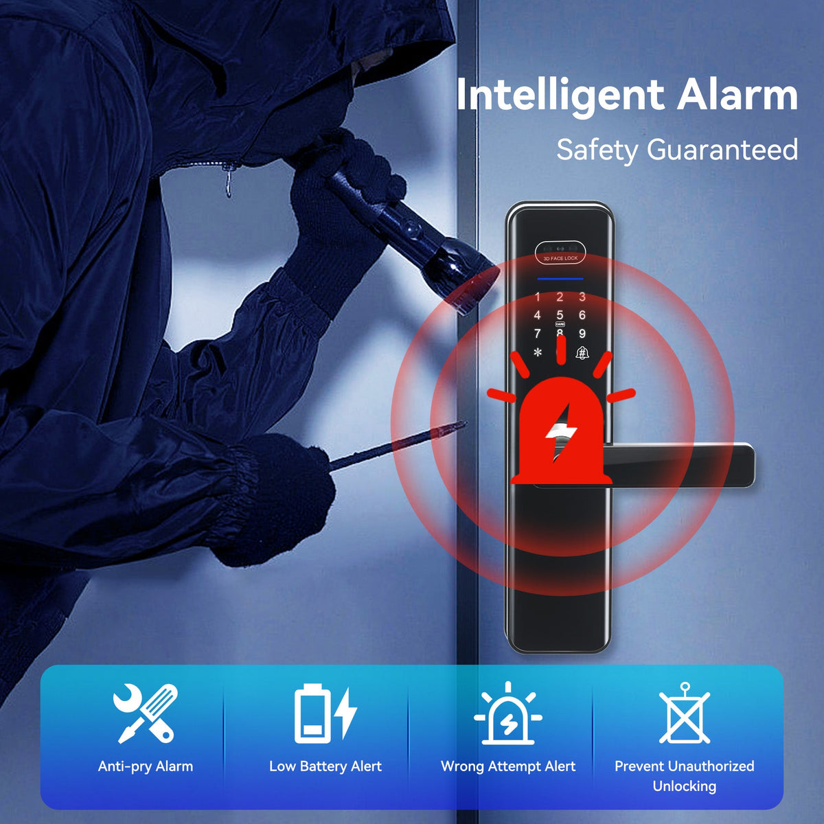 LZEL Smart Door Lock ZSN010 | 3D Facial Recognition, Fingerprint, Password, IC Card & Remote Unlock