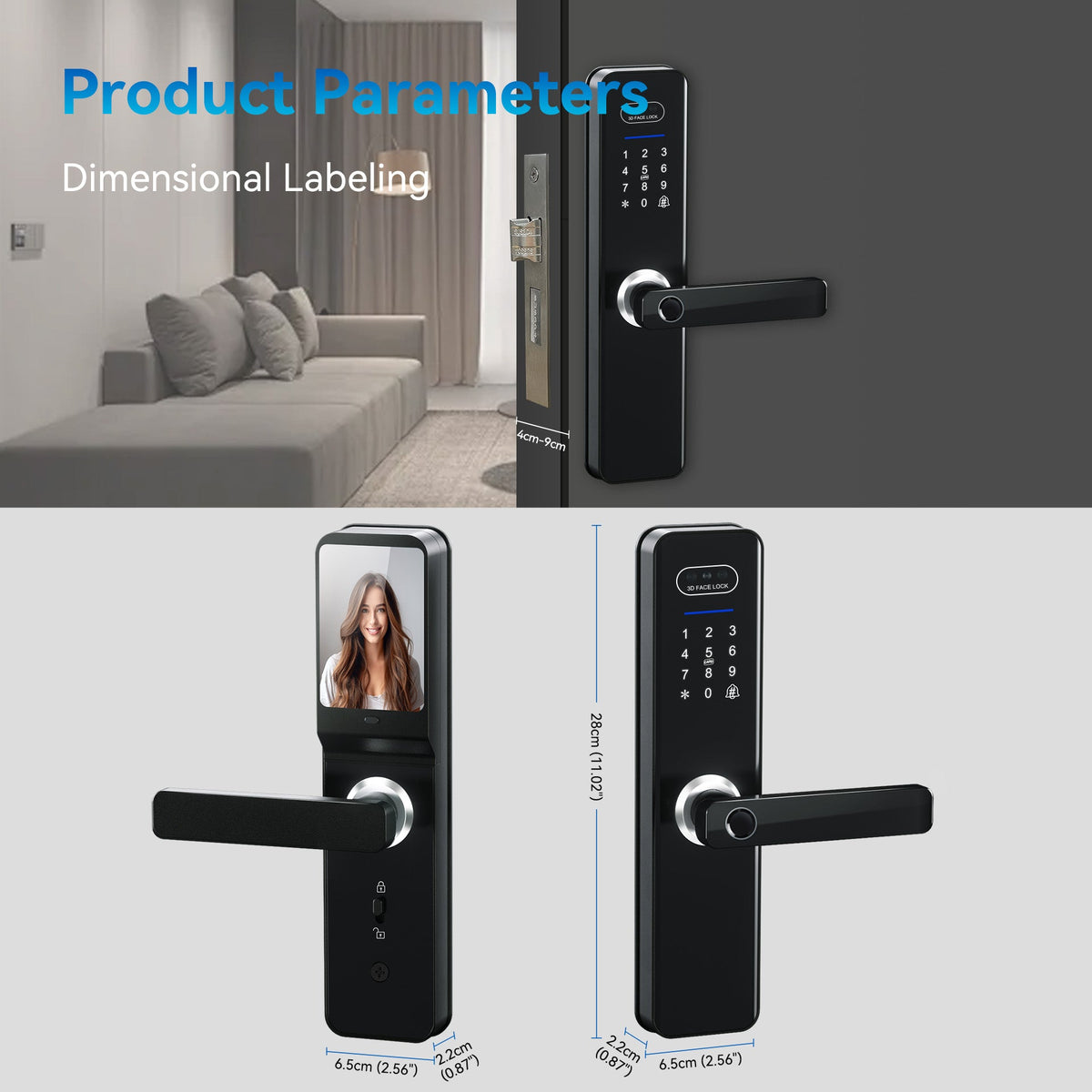 LZEL Smart Door Lock ZSN010 | 3D Facial Recognition, Fingerprint, Password, IC Card & Remote Unlock