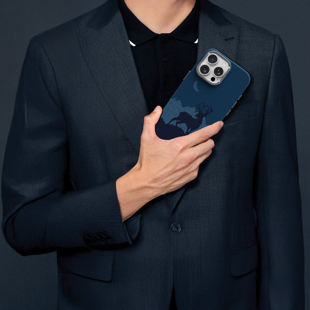 LZEL MagCarbon Deer Cover for iPhone 16 Pro Max | Navy Deer