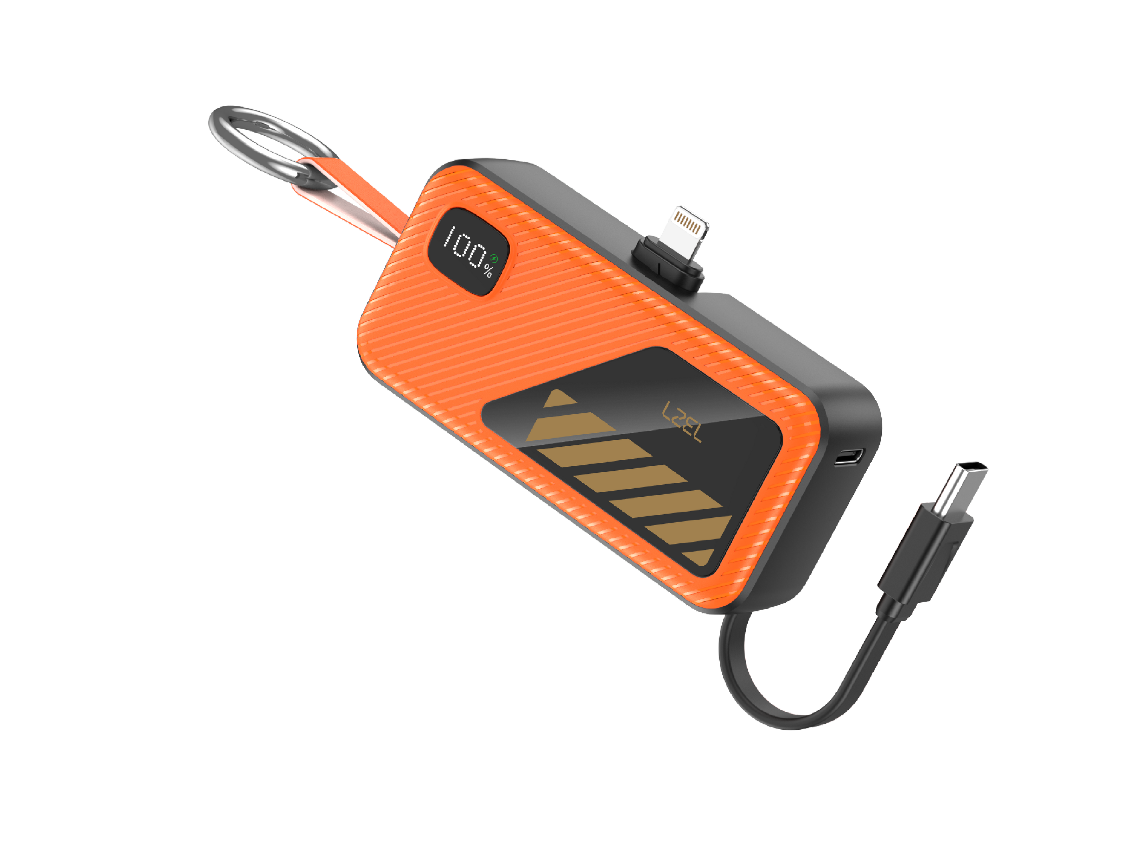 LZEL Nanoflux Charger Mini 5000mAh PD Lightning Power Bank with Built-in Type-C Cable | Orange