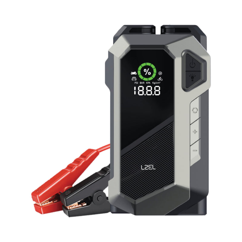 LZEL EnergizeIgnite X - 12,000mAh Car Jump Starter with LED Flashlight & Air Compressor | Gray/Black