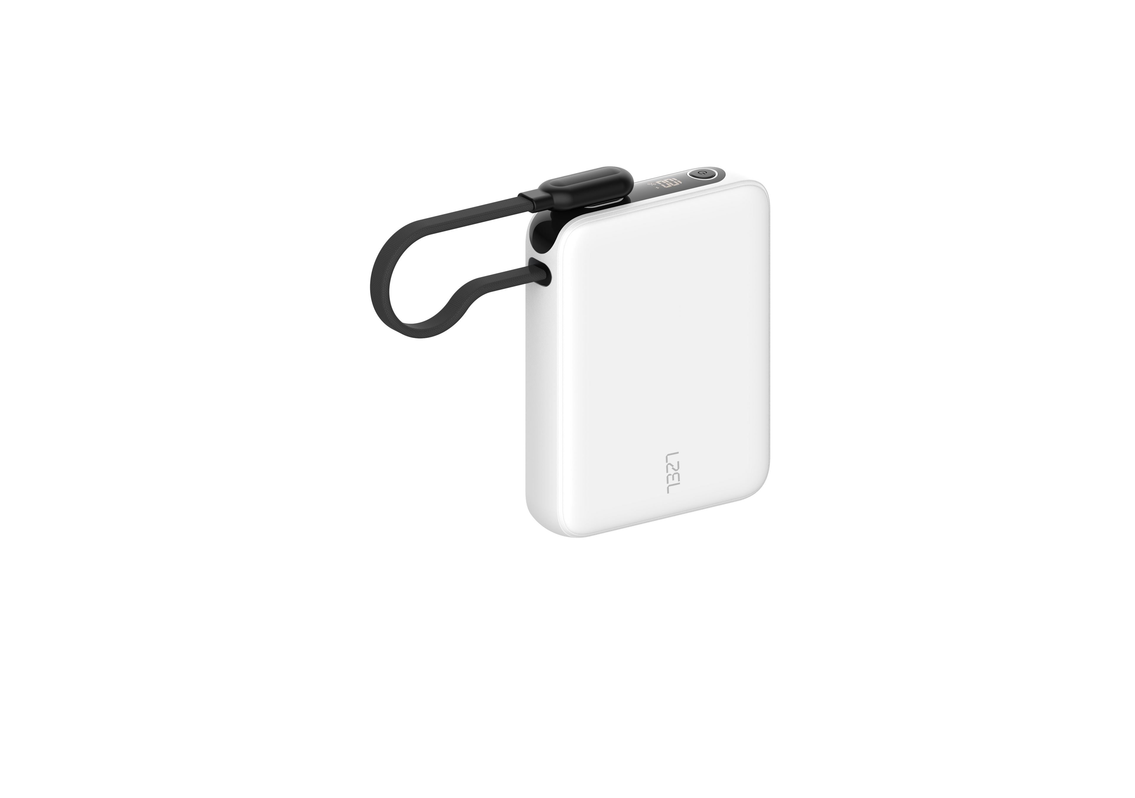 LZEL PrimeBrio 10K Mini PD Power Bank – 10000mAh, 30W, Built-in Type-C Cable | White