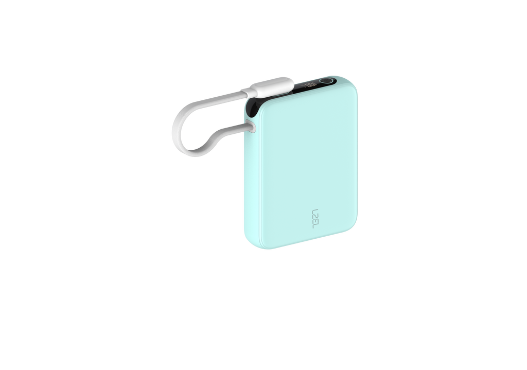 LZEL PrimeBrio 10K Mini PD Power Bank – 10000mAh, 30W, Built-in Type-C Cable | Light Green