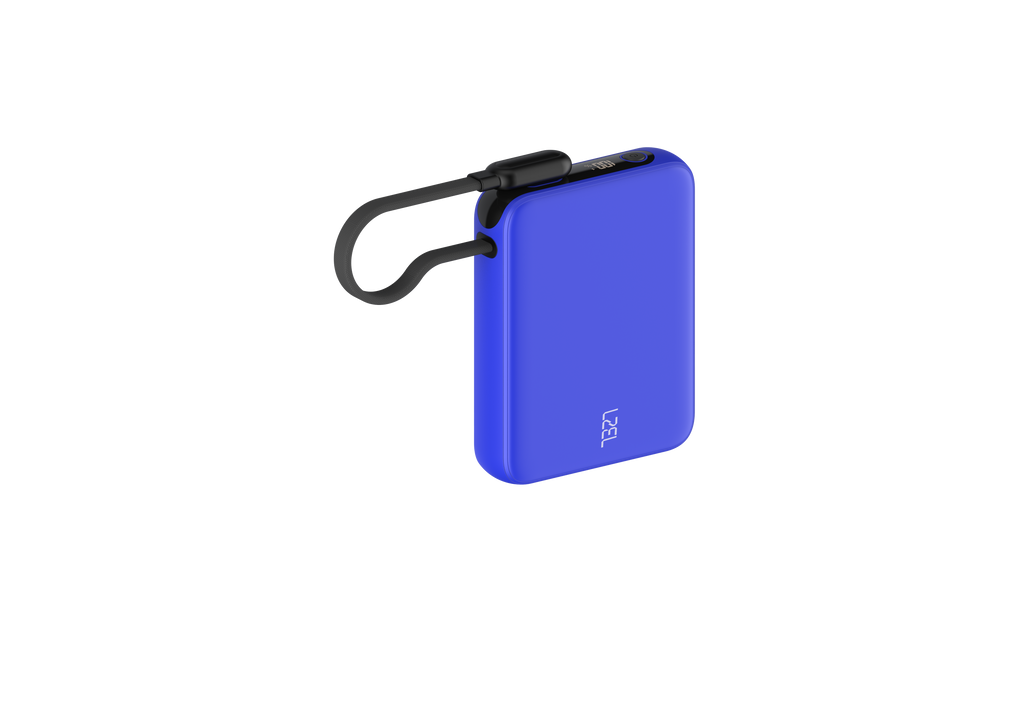 LZEL PrimeBrio 10K Mini PD Power Bank – 10000mAh, 30W, Built-in Type-C Cable | Blue