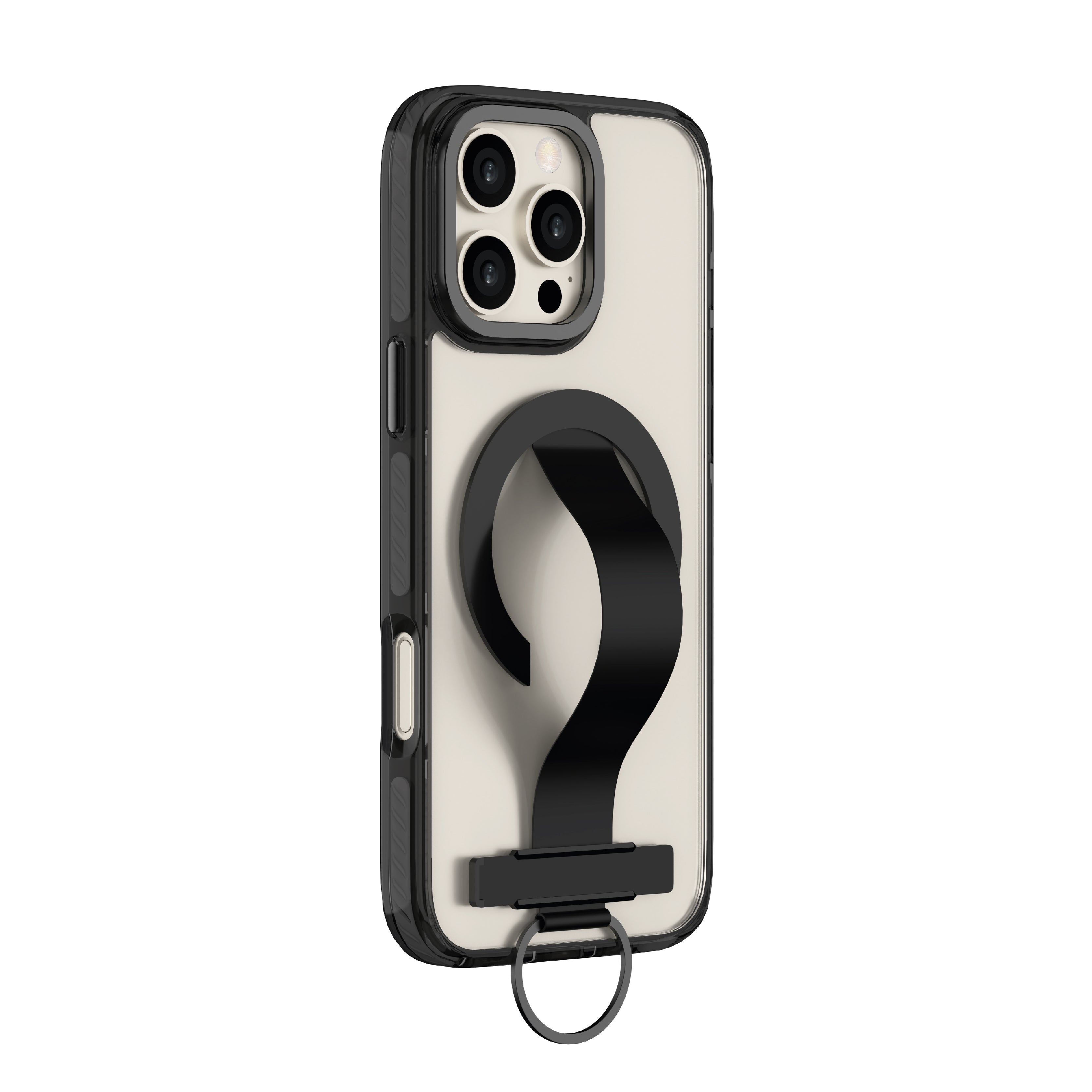 LZEL iPhone 16 Pro Max Primemag Grip Anti-drop Case With Metal Ring And Silicone Band | Clear/Black