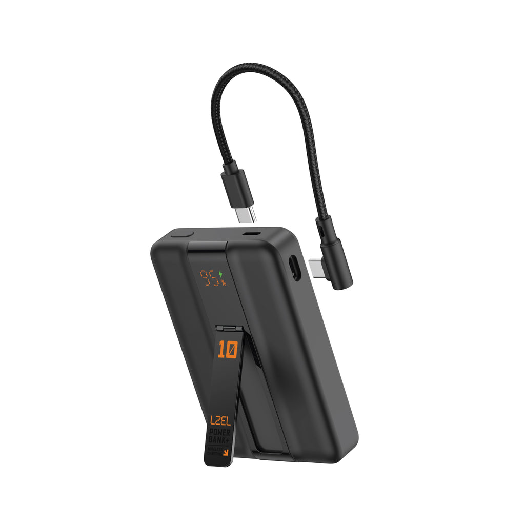 LZEL ZenoFlex MaxCharge 10000mAh Wireless Charging Power Bank â€“ 20W Wired Output / 18W Input (15W Wireless) | Black