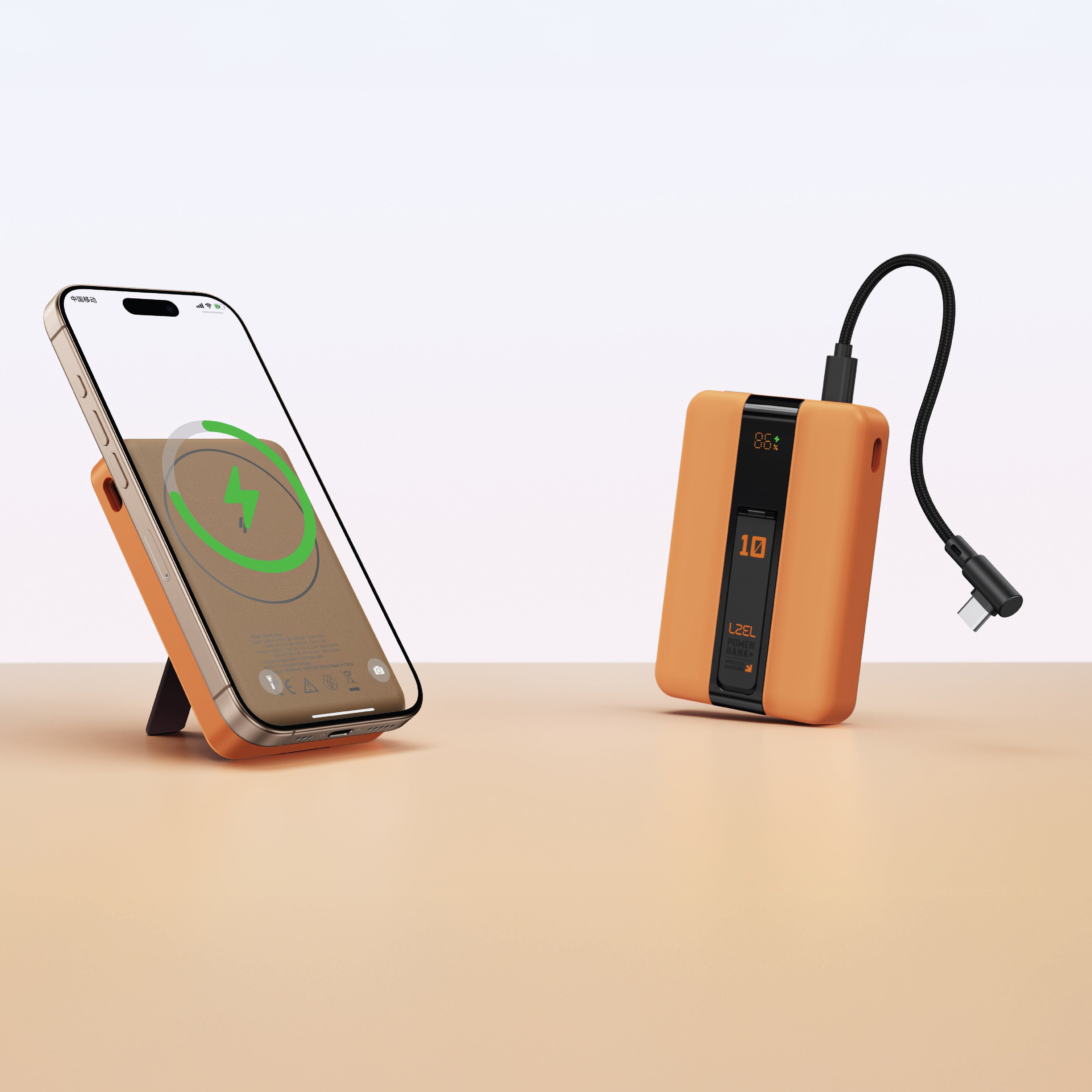 LZEL ZenoFlex MaxCharge 10000mAh Wireless Charging Power Bank â€“ 20W Wired Output / 18W Input (15W Wireless) | Orange