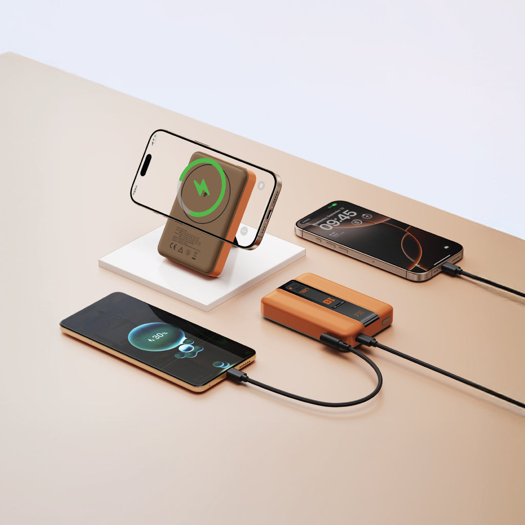 LZEL ZenoFlex MaxCharge 10000mAh Wireless Charging Power Bank â€“ 20W Wired Output / 18W Input (15W Wireless) | Orange