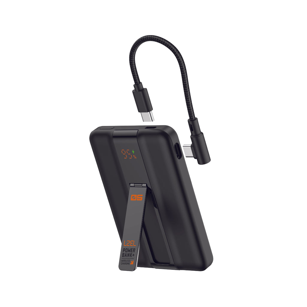 LZEL ZenoFlex MaxCharge 5000mAh Wireless Charging Power Bank â€“ 20W Wired Output / 18W Input (15W Wireless) | Black