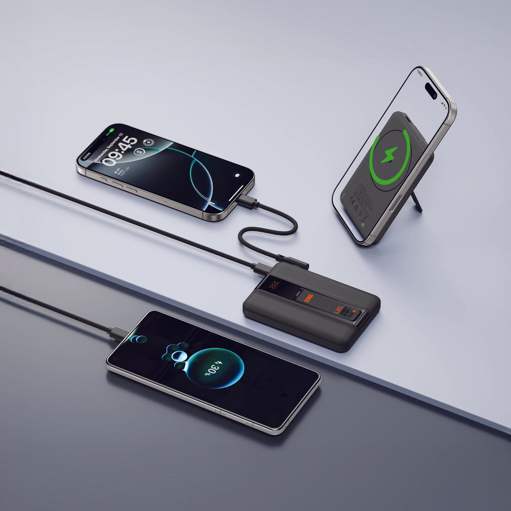 LZEL ZenoFlex MaxCharge 5000mAh Wireless Charging Power Bank â€“ 20W Wired Output / 18W Input (15W Wireless) | Black