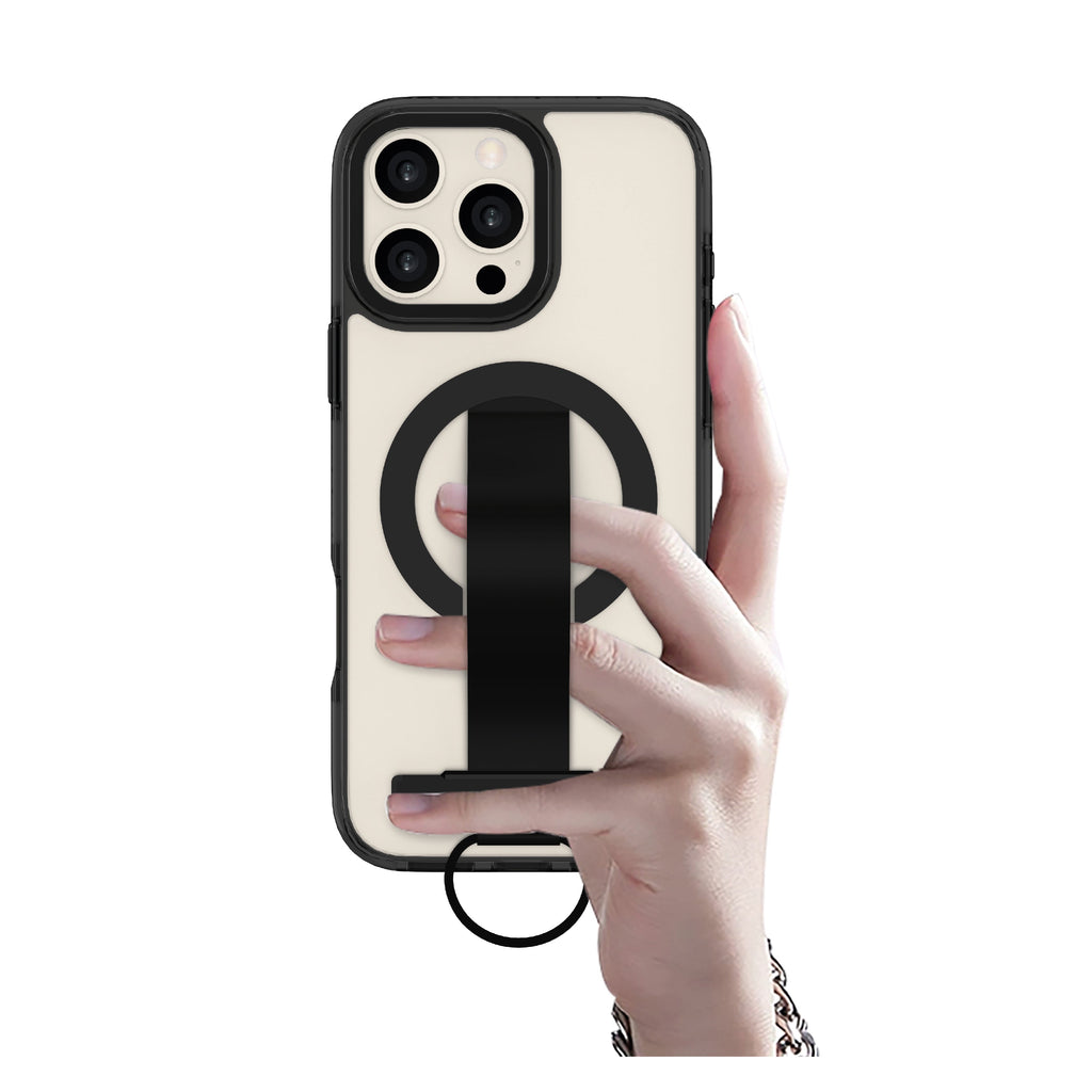 LZEL iPhone 16 Pro Max Primemag Grip Anti-drop Case With Metal Ring And Silicone Band | Clear/Black