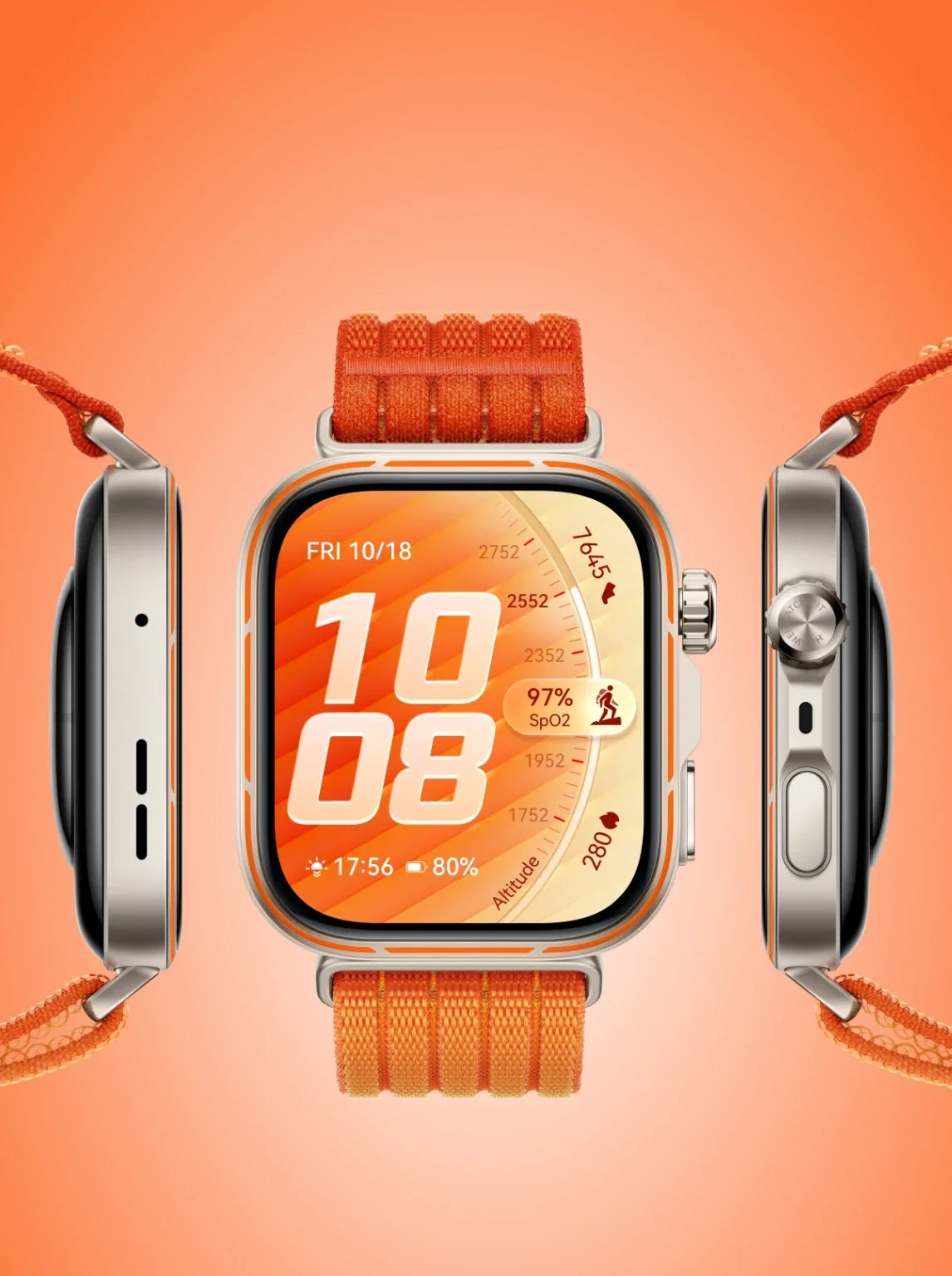 HUAWEI Watch Fit 5 Pro + Bundle Offer | Gradient Orange Nylon Strap