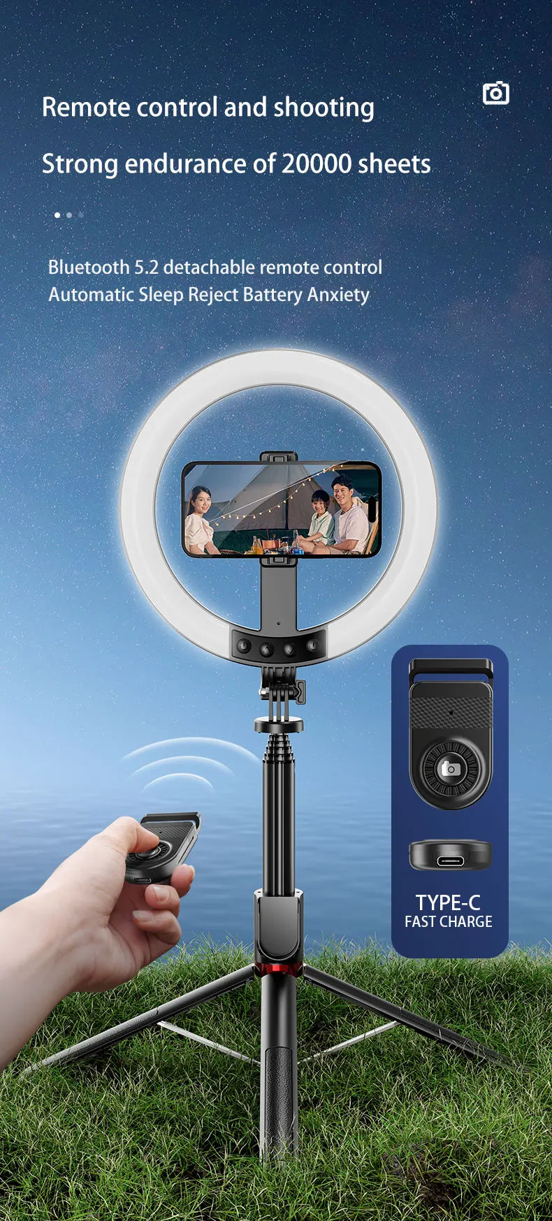 LZEL Vlog Lumexpod 10" Rgb Selfie Ring Light Kit With 2.3m Tripod Stand And Wireless Remote
