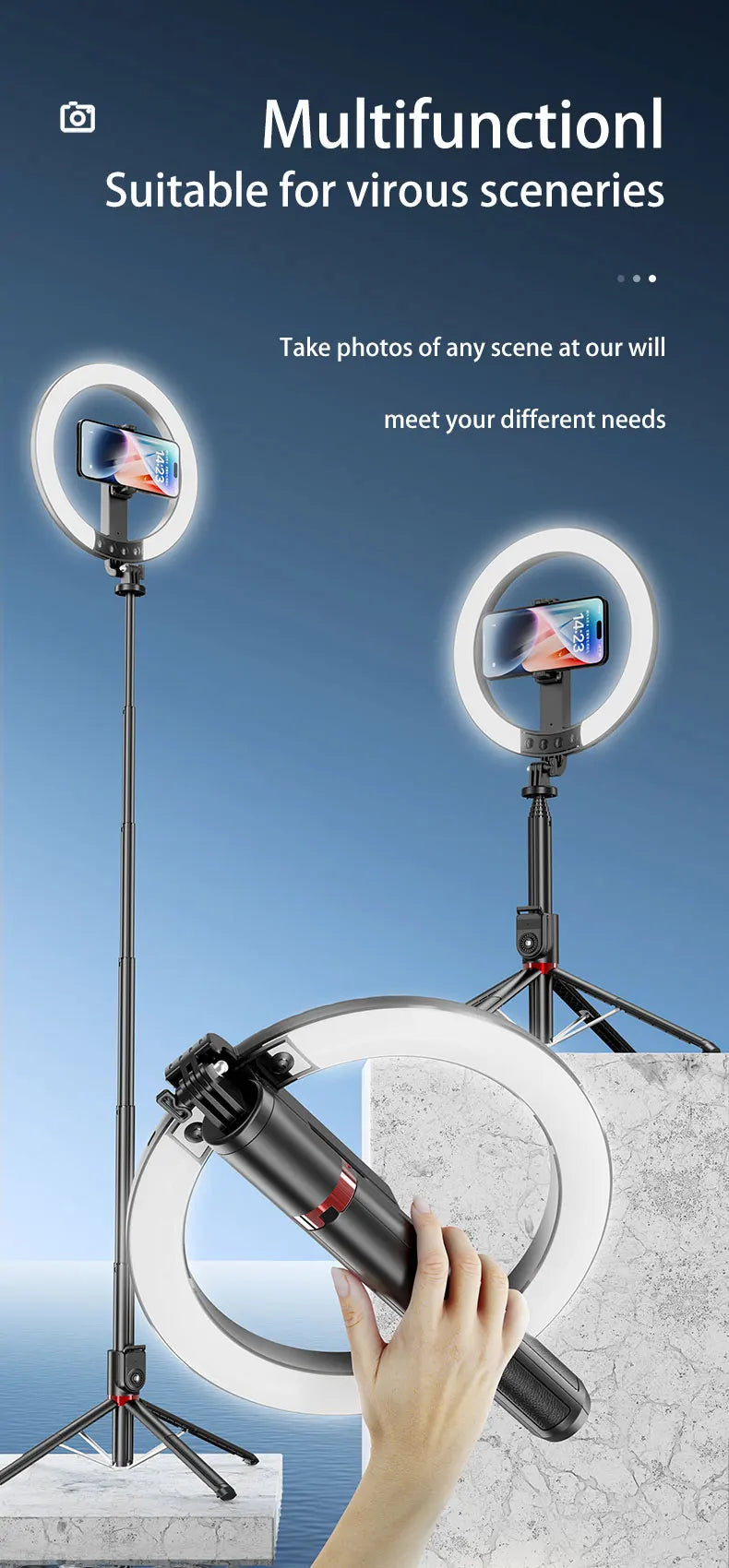LZEL Vlog Lumexpod 10" Rgb Selfie Ring Light Kit With 2.3m Tripod Stand And Wireless Remote