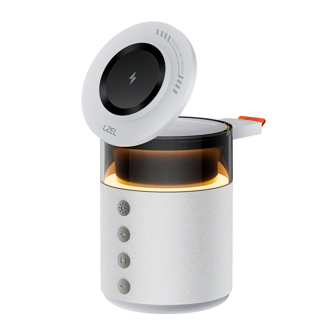 LZEL SonicGlow Pulse – Wireless Charger & Bluetooth Speaker | Silver
