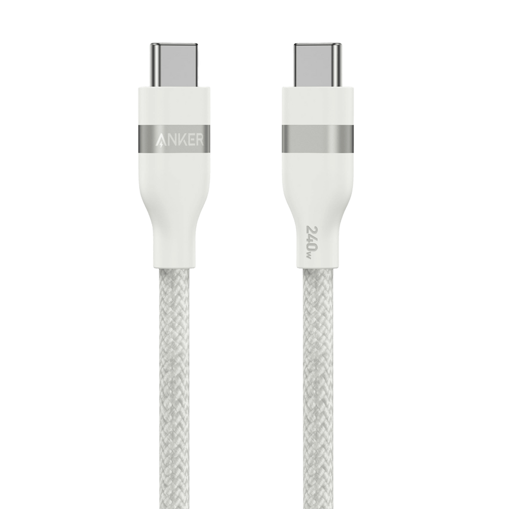 Anker USB-C to USB-C Cable 240W – Upcycled Braided, 0.9m (3ft), Fast Charging | White