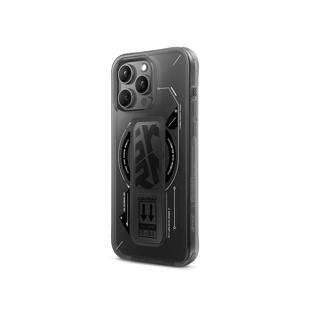 SkinArma Helio Clear Case MagSafe With GripStand For iPhone 15 Pro Max | Black