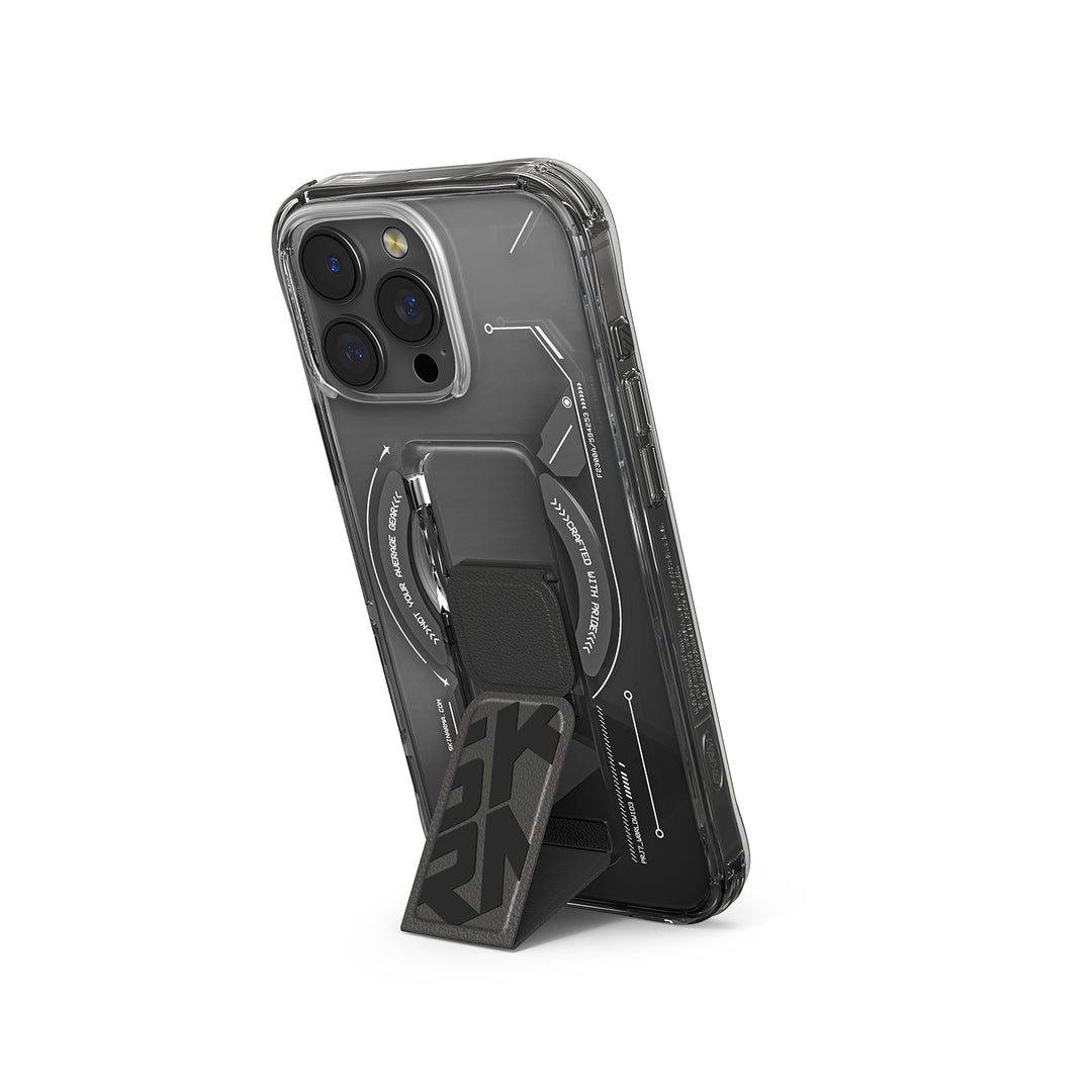 SkinArma Helio Clear Case MagSafe With GripStand For iPhone 15 Pro Max | Black