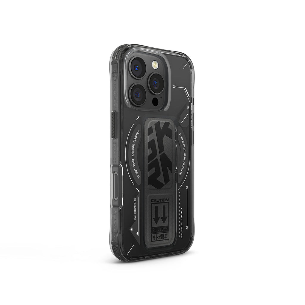 SkinArma Helio Clear Case MagSafe With GripStand For iPhone 15 Pro | Black
