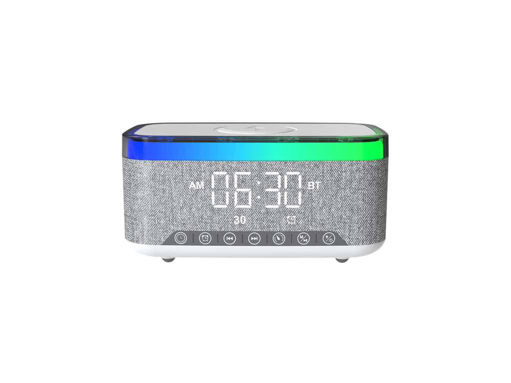 LZEL SonicGlow Wake Multifunctional Speaker – Alarm Clock & Wireless Charging Dock | White/Gray