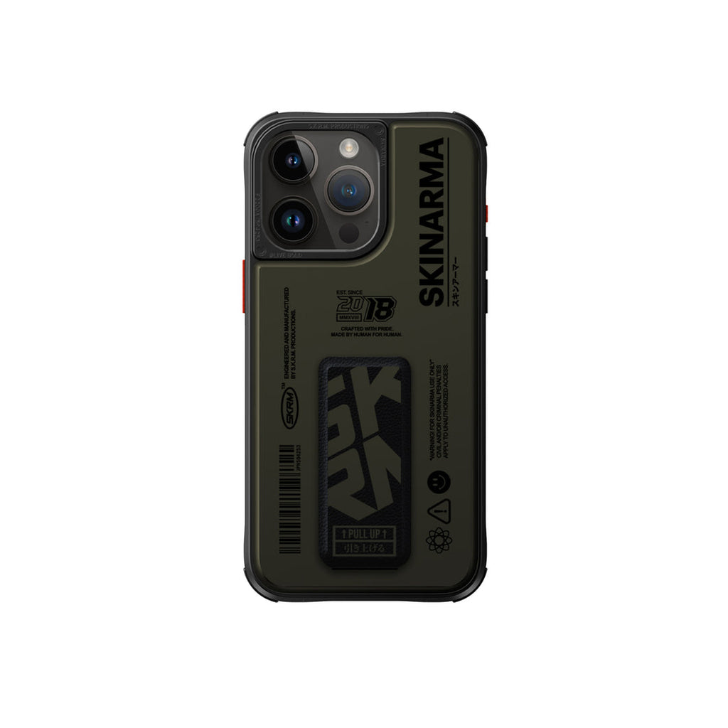 SkinArma iPhone 15 Pro Spunk MagSafe + Grip-Stand Case | Dark Green