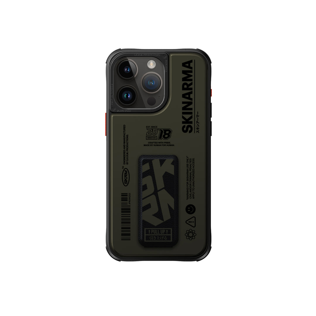SkinArma iPhone 15 Pro Spunk MagSafe + Grip-Stand Case | Dark Green