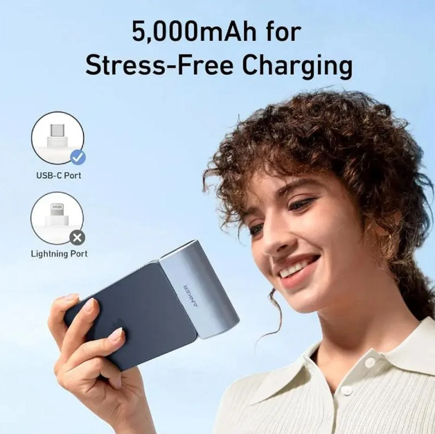 Anker 5000mAh Compact With Foldable USB-C Connector PD Fast Charging | Blue