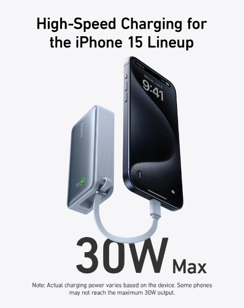 Anker Power Bank 30W Fast Charging 10000 mAh Built-in USB-C Cable | Blue