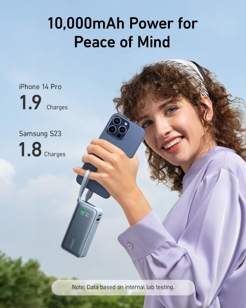 Anker Power Bank 30W Fast Charging 10000 mAh Built-in USB-C Cable | Blue