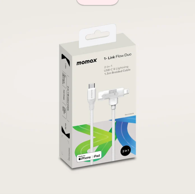 Momax 1-Link Flow Duo 2-in-1 USB-C to Lightning Braided Cable 1.5m | White